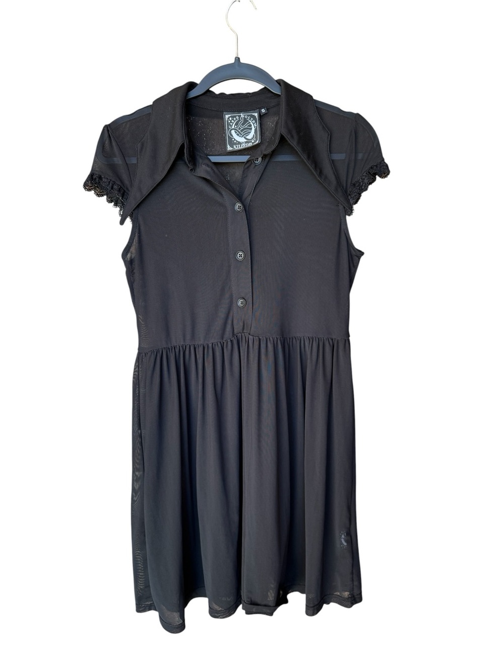Killstar Black Mesh Skater Dress with Lace Sleeves - Size S - Picture 2 of 9